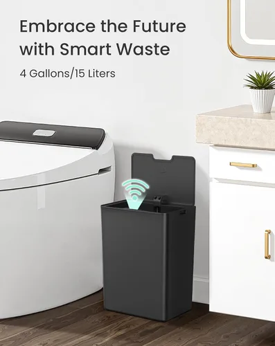 Miniatura 3 de Cesun Paquete de 2 cubos de basura de baño de 4 galones con tapa, pequeño bote de basura automático, con sensor de movimiento sin contacto, cesta