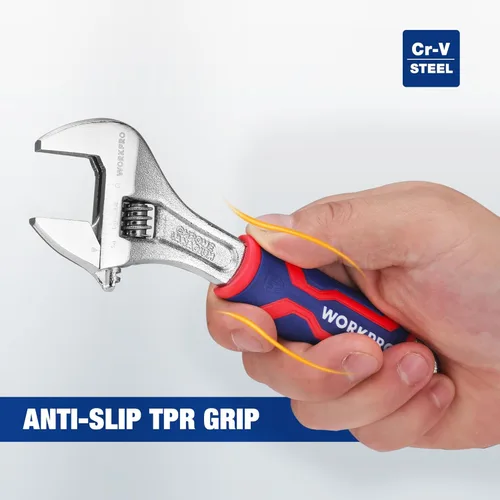 Miniatura 6 de WORKPRO Llave ajustable de 6 pulgadas, llave de apertura de mandíbula ancha con agarre antideslizante de goma, escalas métricas/SAE, acero Cr-V