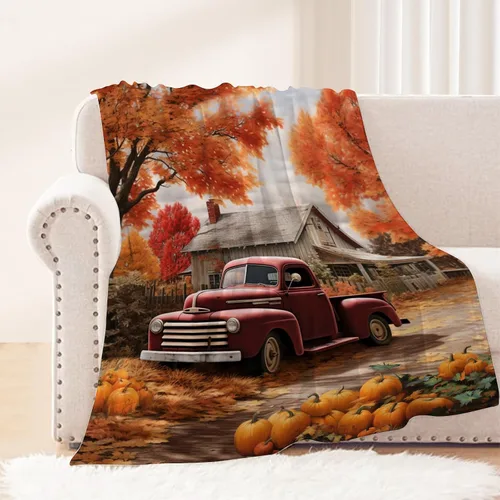 Miniatura 7 de Manta decorativa de otoño pequeña para niños, manta naranja de Acción de Gracias, calabaza de otoño para niñas y niños, ligera, mullida, suave