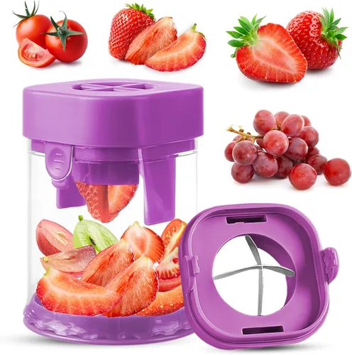 Miniatura 8 de Cortador de frutas pequeño, cortador creativo de fresas y uvas, haciendo rápidamente ensalada de frutas y verduras (negro)
