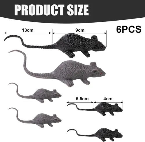 Miniatura 2 de Rata falsa ratones de goma grandes, ratas de plástico realistas, accesorios de Halloween, imitación aterradora para bromas, regalos prácticos