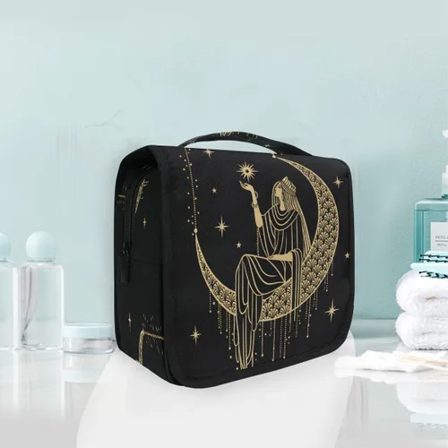 Miniatura 2 de Neceser colgante portátil cosmético maquillaje sacro noche niña en luna organizador de viaje para hombres y mujeres con gancho resistente, Patrón 1