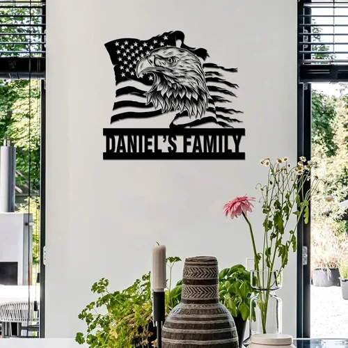 Miniatura 2 de GodLover Arte de lujo personalizado con nombre de águila, decoración de pared de bandera americana, gran letrero patriótico de águila, regalo del 4