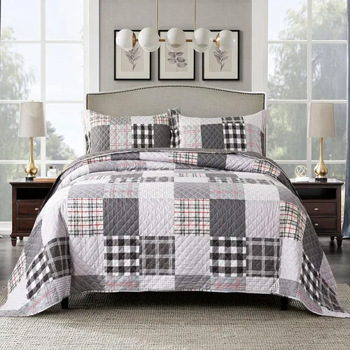 Miniatura 55 de Travan Juego de Edredón de 3 Piezas Tamaño King Colcha Acolchada Ligera Juego de Cubrecama Reversible con Estampado Floral Juego de Ropa de Cama