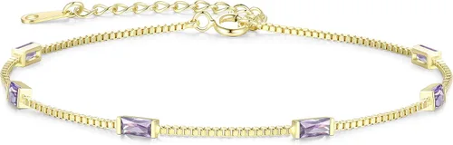 LOUISA SECRET Birthstone Bracelets for Women, 925 Sterling Silver Dainty Simple Link Bracelet, Birthday Anniversary Jewelry Gift for Girls Women
