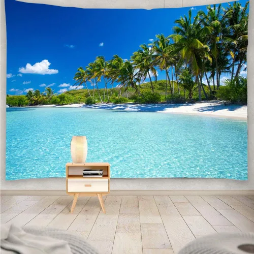Miniatura 7 de YISURE Tapiz de playa oceánica para colgar en la pared, 80 x 60 pulgadas, diseño de palmera paraíso tropical, cocotero, decoración de pared hippie