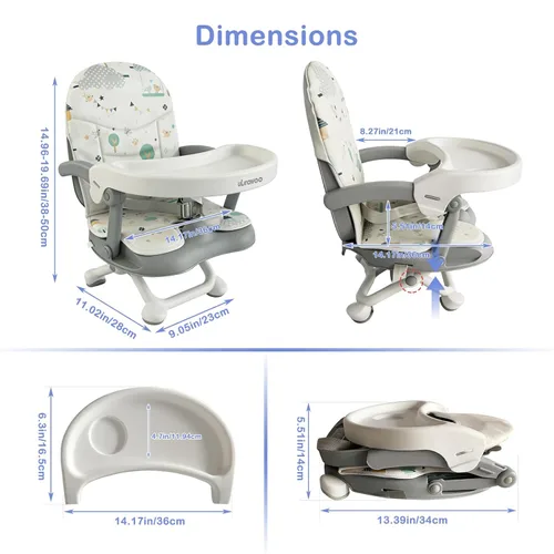 Miniatura 2 de UBRAVOO Asiento elevador para bebé para mesa de comedor con bandeja extraíble y cojín, asiento elevador portátil 3 en 1, silla alta de viaje Treetop