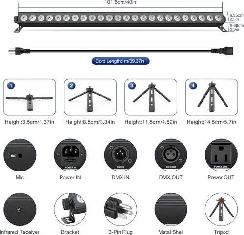 Miniatura 8 de Barra de luz de lavado de escenario para DJs: luces de lavado de pared RGBW de 120W con LED de fondo RGB - Control remoto IR APP y control DMX