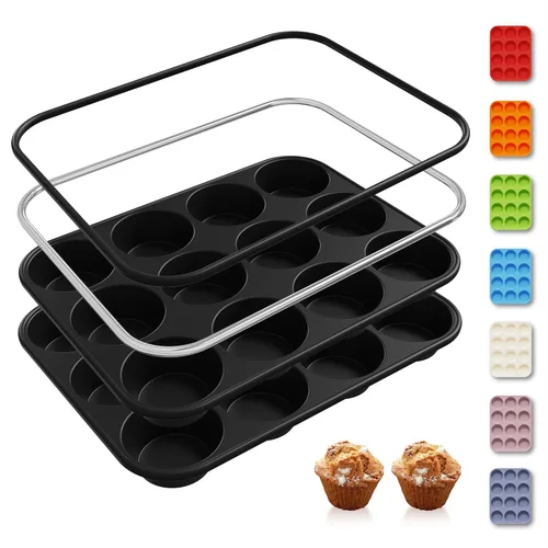 Miniatura 11 de 2 Pack 6 Tazas Molde de Silicona Mini para Magdalenas con Marco Reforzado de Metal Moldes de Silicona para Cupcakes y Pasteles Bandejas para Hornear