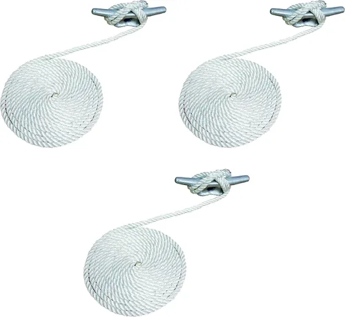 Attwood 11706-7 Premium 3-Strand Twisted Nylon Dock Line, 1/2-Inch Thick, 15 Feet Long, Pre-Spliced One End, White (Pack of 3)