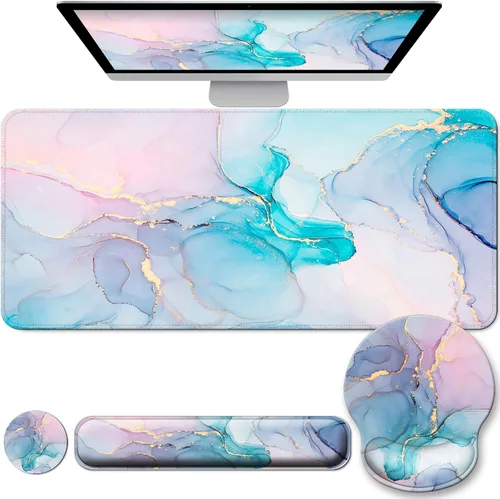 Miniatura 9 de Juego de alfombrillas de escritorio + teclado y alfombrilla para mouse con soporte para reposamuñecas, alfombrilla grande 4 en 1 para computadora