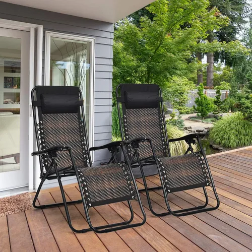 Miniatura 4 de Tangkula Sillón de ratán de gravedad cero, silla de descanso plegable para exteriores con almohada extraíble para la cabeza, salón ajustable