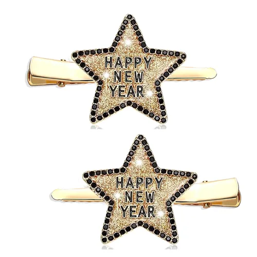 Miniatura 7 de Pinzas para el cabello con purpurina dorada y plateada para mujer, con diamantes de imitación, para fiestas, regalos (Año Nuevo 1, dorado)