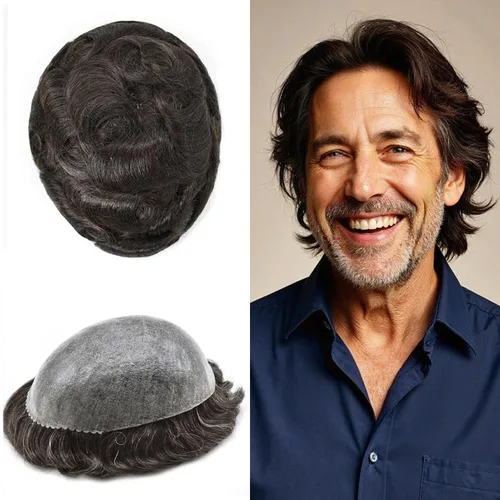 Miniatura 28 de Toupee para hombres Full Poly Mens Toupee Cabello humano Piezas para hombres Sistema de reemplazo de pelo para hombres Protesis Capilar Para Hombre