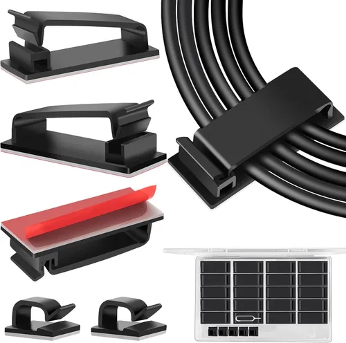 Clips de organización de cables, clips grandes para gestión de cables debajo del escritorio, organizador adhesivo de múltiples cables Negro