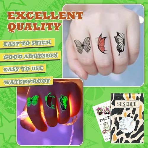 Miniatura 4 de 200 tatuajes de mariposa luminosos para niños, con temática de unicornio y mariposa, tatuajes temporales para niños, tatuajes temporales que brillan