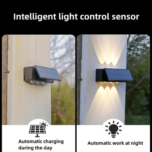 Miniatura 3 de ASLIDECOR Luces solares de pared con 2 modos de luz blanca cálida/blanco frío, iluminación decorativa impermeable para exteriores con panel solar