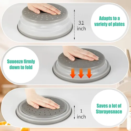Miniatura 7 de Paquete de 3 fundas plegables para microondas, protector de salpicaduras, tapa de microondas ventilada para alimentos, sin BPA, TPR, apto
