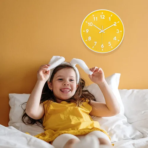 Miniatura 6 de JENLYSTIME Reloj moderno de 12 pulgadas para interiores y exteriores, esfera redonda brillante y colorida, reloj de pared silencioso de cuarzo que