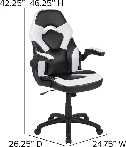 Miniatura 5 de Flash Furniture Juego de escritorio para juegos negro y silla de carreras blanco/negro con soporte para tazas, gancho para auriculares y soporte