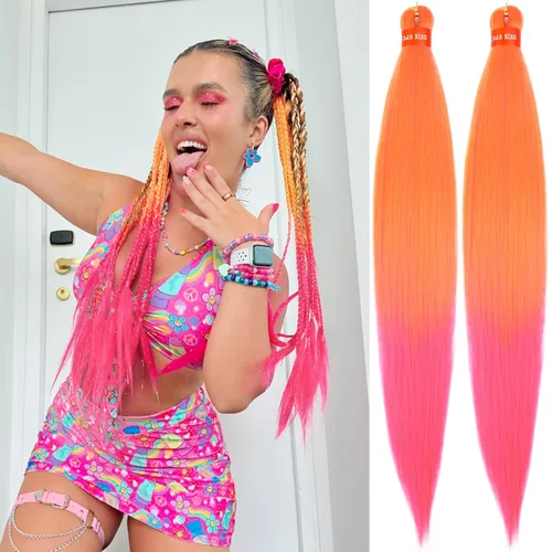 Miniatura 19 de Cabello trenzado preestirado ombré, extensiones de cabello trenzado sedoso, sin picazón, trenzas de cabello trenzado de ganchillo con textura Yaki