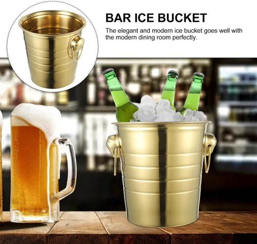 Miniatura 8 de BESTOYARD Cubo de hielo de acero inoxidable de 2.7 cuartos con cabeza de tigre dorado, cubo de fiesta aislado de doble pared para cerveza, vino, uso