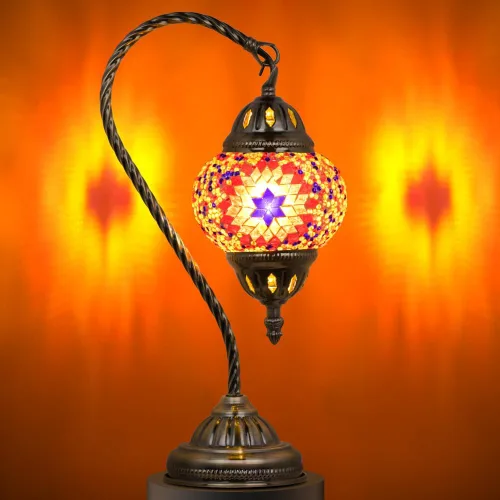 Miniatura 9 de Marrakech Lámpara de mesa turca marroquí con estilo vintage, lámparas Tiffany hechas a mano con vidrio de mosaico y cuello de cisne, base de bronce