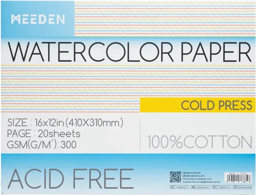 Miniatura 20 de Bloque de papel para acuarela MEEDEN, papel de acuarela 100% algodón de 20 hojas, 140 lb/300 gsm, papel de arte sin ácidos para acuarela, gouache