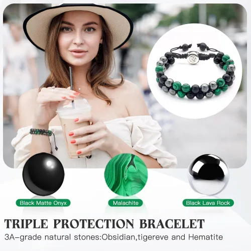 Miniatura 46 de Triple Protection Bracelet - for Protect & Balance - Energy Crystal Handmade Bracelets for Men Women