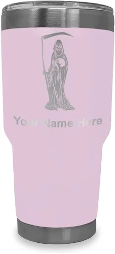 Miniatura 18 de LaserGram Vaso aislado al vacío de 20 onzas, Santa Muerte, grabado personalizado incluido (negro)