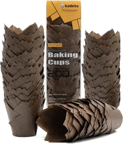 Katbite 200 forros para cupcakes de tulipán, soportes para magdalenas, tazas para hornear, envoltura de cupcakes para fiestas, bodas, cumpleaños,