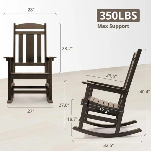 Miniatura 2 de LUE BONA - Juego de sillas mecedoras para exteriores de 2 piezas, sillas de polipropileno resistentes al clima, capacidad de 350 libras, silla