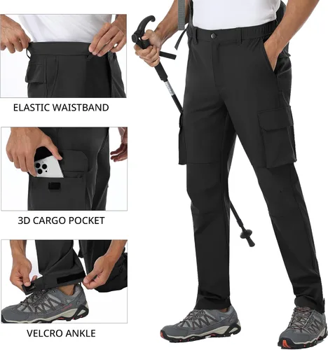 Miniatura 4 de PULI Pantalones de senderismo impermeables para hombre, ajustados, elásticos, ligeros, con bolsillos