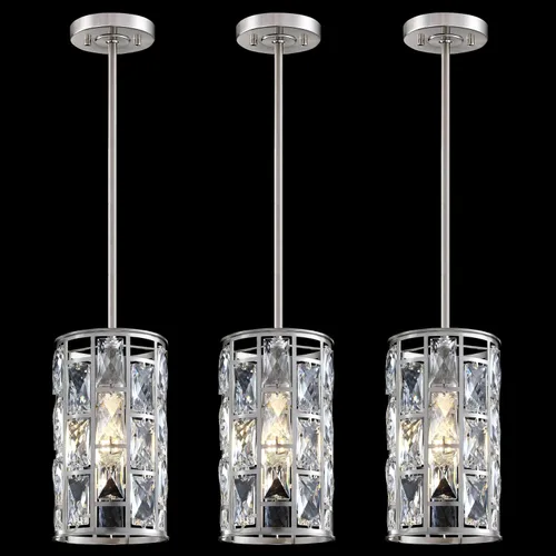 Miniatura 17 de Paquete de 2 lámparas colgantes de isla de cocina de 5 pulgadas, lámpara colgante moderna con acabado de níquel cepillado con pantalla de cristal