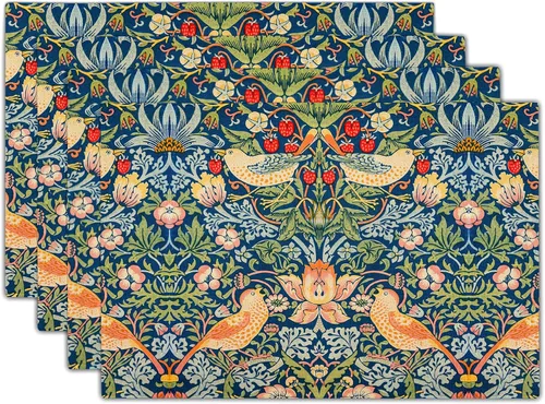 Juego de 4 manteles individuales chinoiserie con diseño de pájaro colorido de lino lavable resistente a las manchas y al calor, decoración de