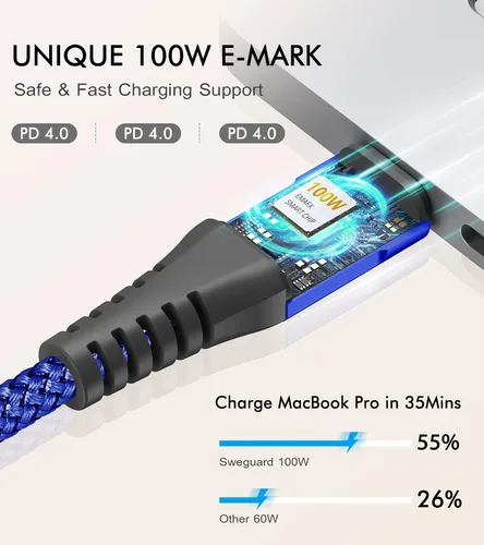 Miniatura 4 de sweguard Cable de carga USB C a USB C de 100 W [3.3 pies, paquete de 2] iPhone 17 Cable de carga para iPhone 17 16 15 Pro Max Plus, MacBook, iPad