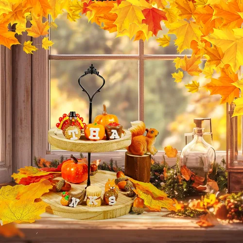 Miniatura 6 de Bbiamsleep Centro de mesa de Acción de Gracias, calabaza, pavo, juego de 6 figuras de resina de otoño pintadas a mano con grabado de agradecimiento