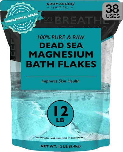 Miniatura 2 de Aromasong Copos de magnesio del mar muerto, paquete resellable de 12 libras con copos de magnesio de 3 libras con lavanda 100% natural