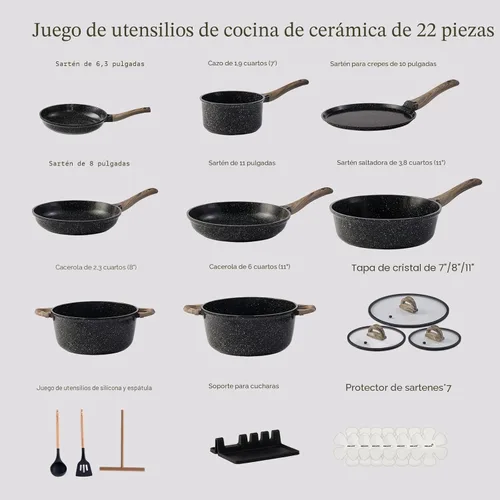 Miniatura 6 de USELUCK Juego de ollas y sartenes antiadherentes, no tóxicos, 22 piezas de utensilios de cocina de cerámica, ollas y sartenes antiadherentes