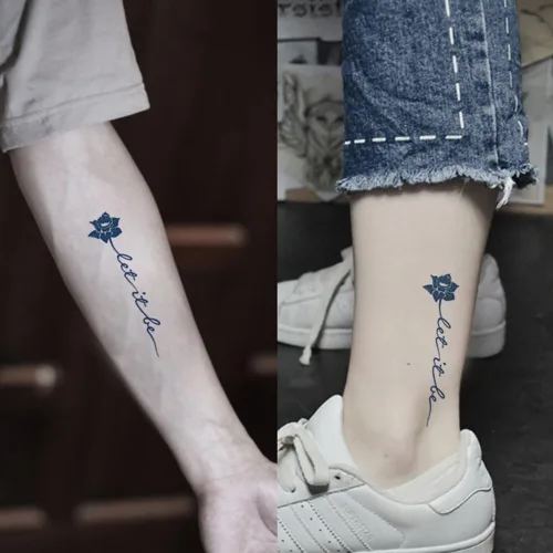 Miniatura 5 de Tatuaje temporal semipermanente para adultos, 2 hojas de palabras de flores, citas Let It Be pequeño, pequeño cuello de mano, calcomanías falsas