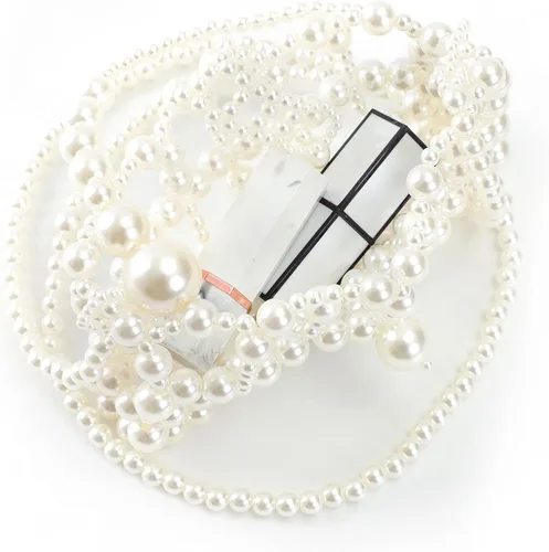 Miniatura 7 de YUSHINY - Bolso cruzado de acrílico con cuentas de perlas para mujer, hecho a mano, hueco para teléfono celular, Blanco