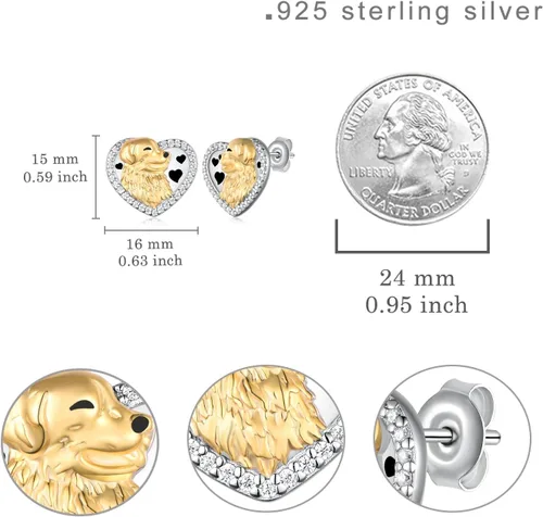 Miniatura 4 de Aretes Golden Retriever para mujer, plata de ley 925, aretes de perro Golden Retriever, lindos animales, joyería de regalo para mujeres, niñas