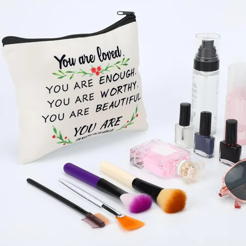 Miniatura 2 de Pinkunn 10 bolsas de cosméticos inspiradoras para niñas, regalos de la semana de CNA a granel You Are Loved You Are Suficiente, bolsa de cosméticos