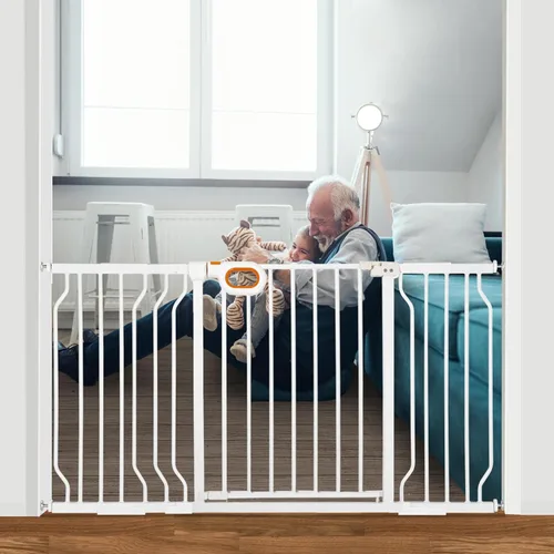 Miniatura 8 de owlie Puerta para bebés de interior de 75 a 85 pulgadas, puerta de seguridad extra ancha para perros, puerta de escalera grande, puertas ajustables