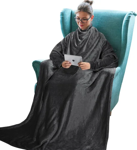 Miniatura 21 de Tirrinia Manta de Forro Polar Vestible con Capucha y Mangas para Adultos Mujeres y Hombres, Súper Suave Cómoda de Felpa Funcional Manta de TV Throw