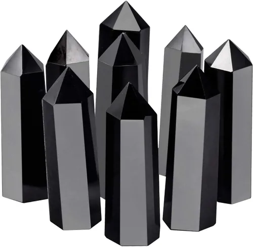 Miniatura 2 de SUNYIK Varita de puntos de cristal curativo de piedras preciosas, prisma de varita de un solo terminado para meditación, obsidiana negra Negro