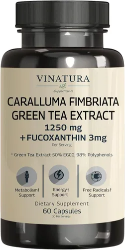 VINATURA Caralluma Fimbriata, EGCG 45% Extracto 1250mg + Fucoxantina 3 mg por porción. Fabricado y probado en Estados Unidos* para apoyo