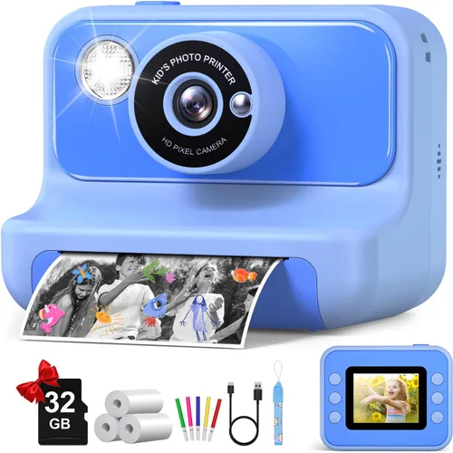 Miniatura 9 de Impresión instantánea de cámara para niños, regalos de cumpleaños de Navidad para niñas y niños, cámara digital de video HD 1080P, juguete para Negro