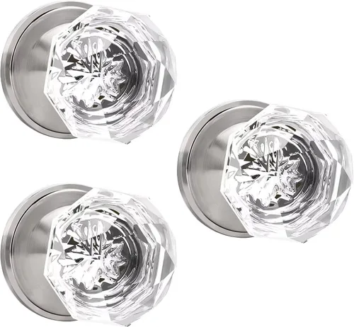 Miniatura 11 de Perillas de puerta de paso de níquel satinado, perilla de puerta de vidrio transparente interior, pomo de puerta de cristal sin llave con cerradura