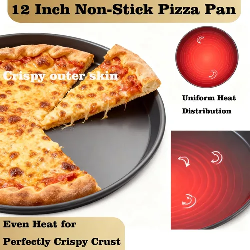 Miniatura 3 de Sartén de pizza de 12 pulgadas para horno, 2 unidades, bandeja redonda de aluminio antiadherente de 1 pulgada de profundidad para hornear pizza